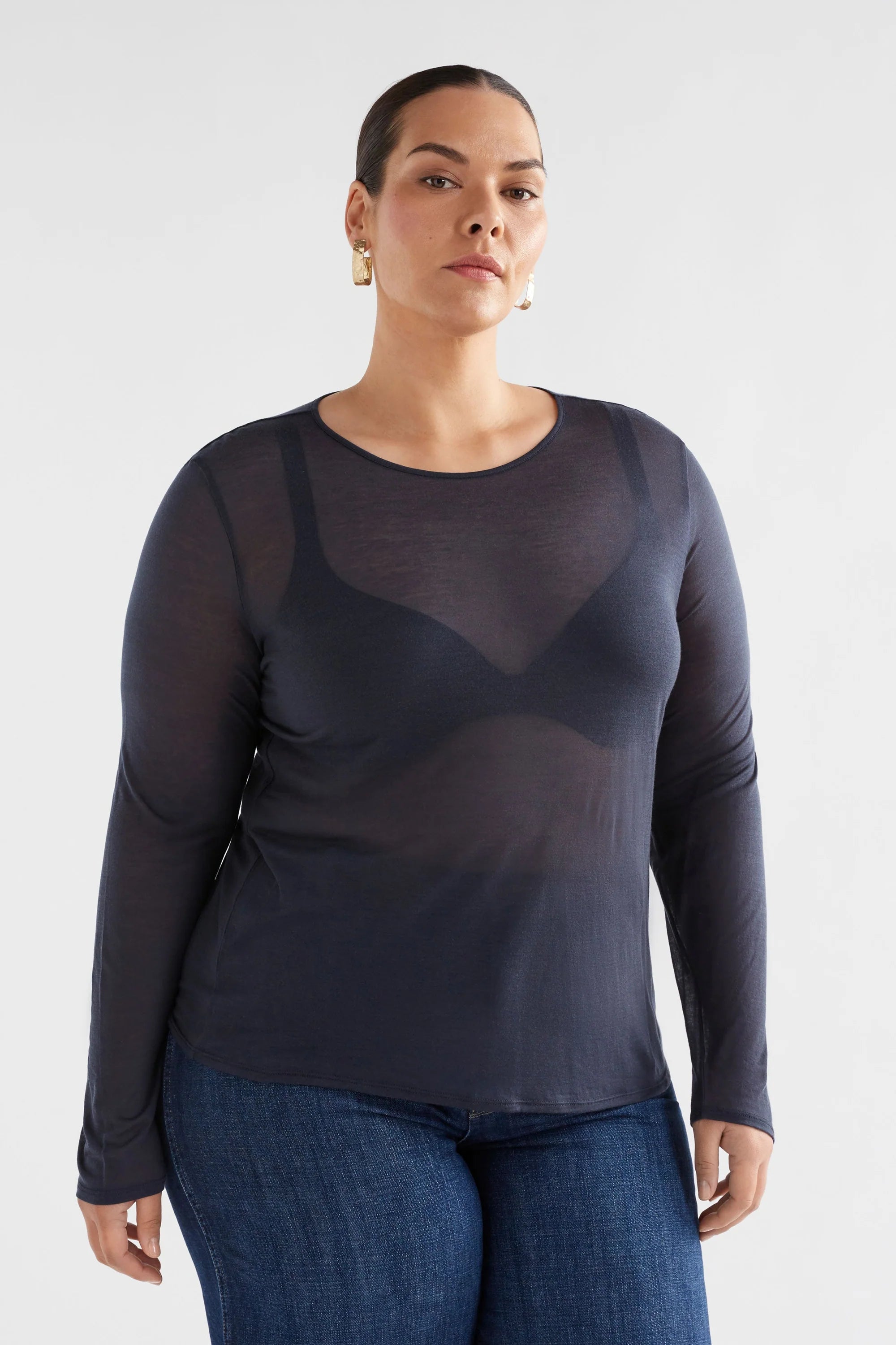 Elk Sheer Long Sleeve Tshirt - Space Blue