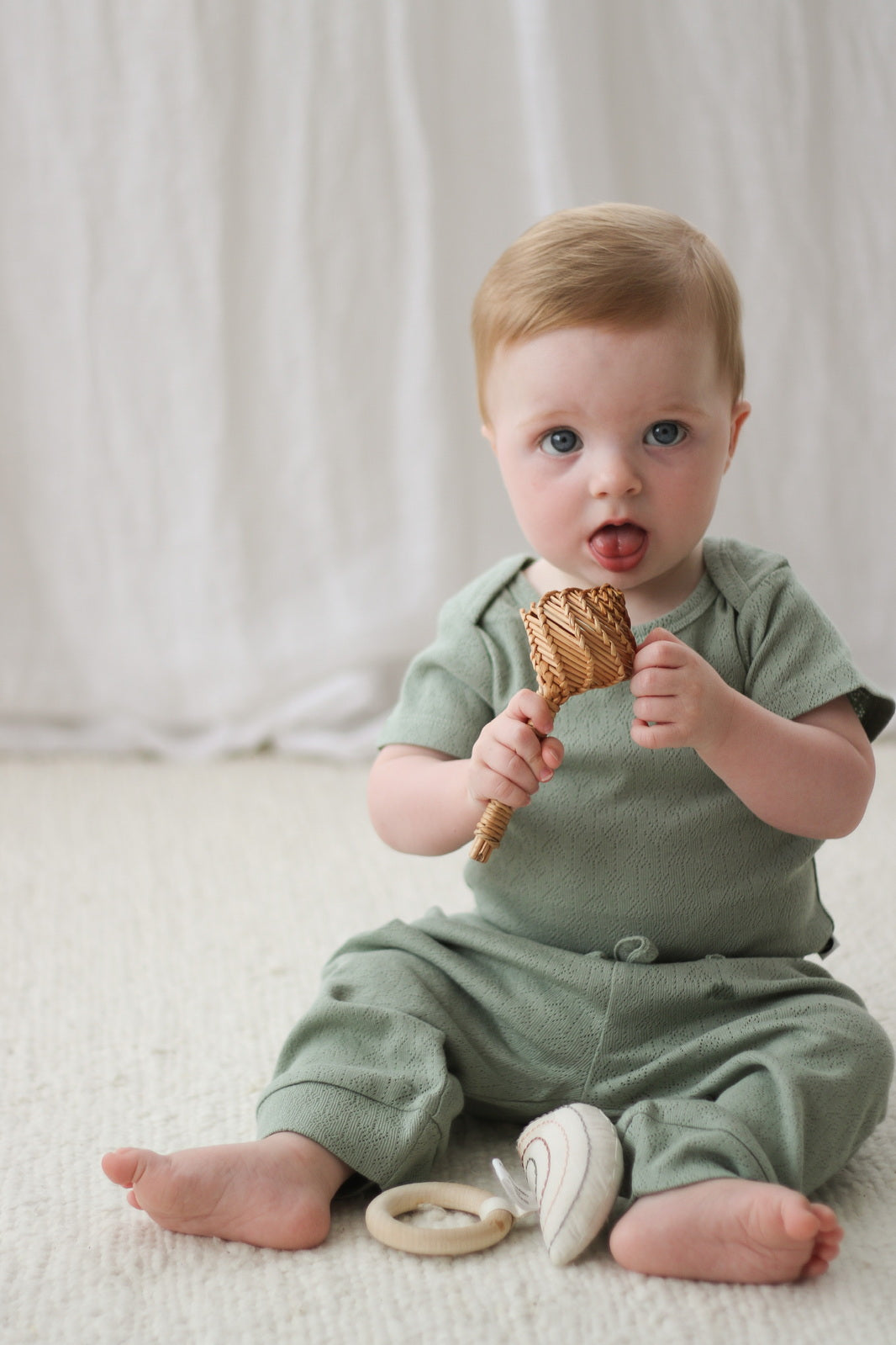 Burrow & Be Pointelle Baby Pants - River Stone GREEN