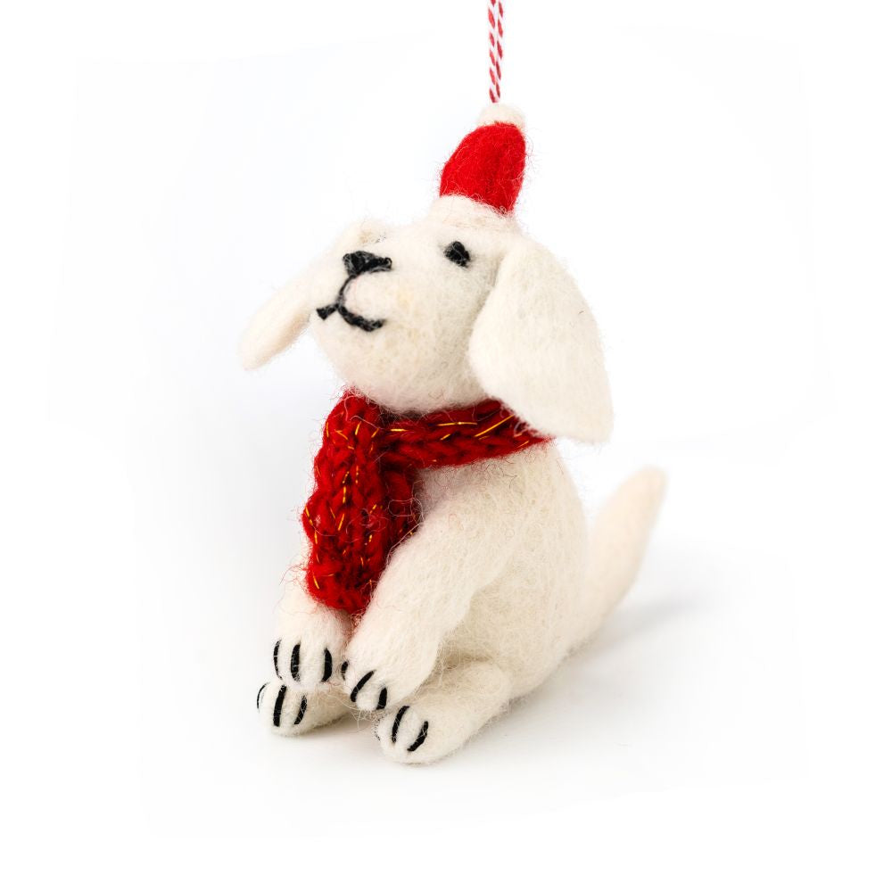 Nepalese Felted Decoration - Snowy Dog