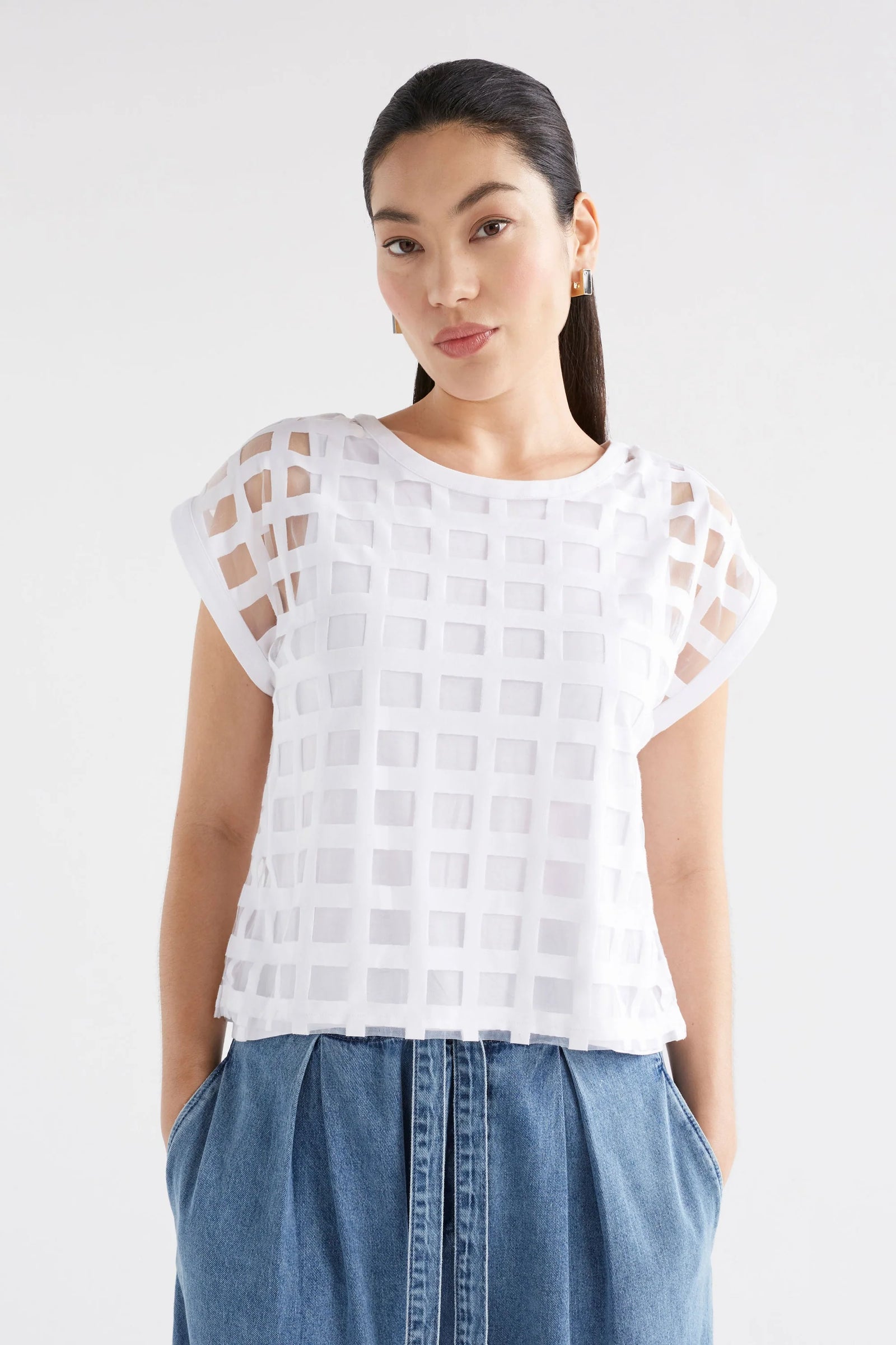 Elk Grid Burnout Top - White