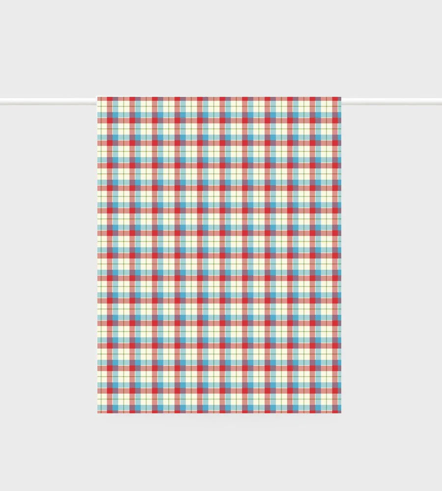 Father Rabbit Tea Towel - Cherry/Blue Tartan