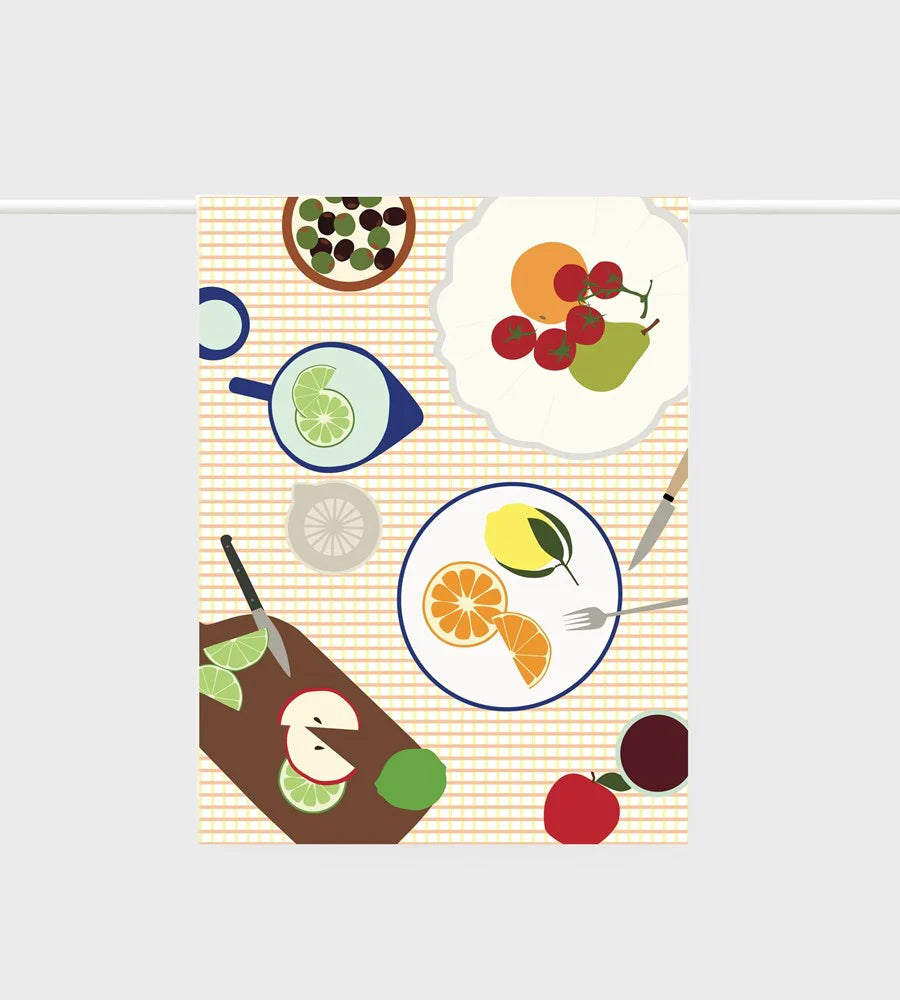 Father Rabbit Tea Towel - Fruit on Plates