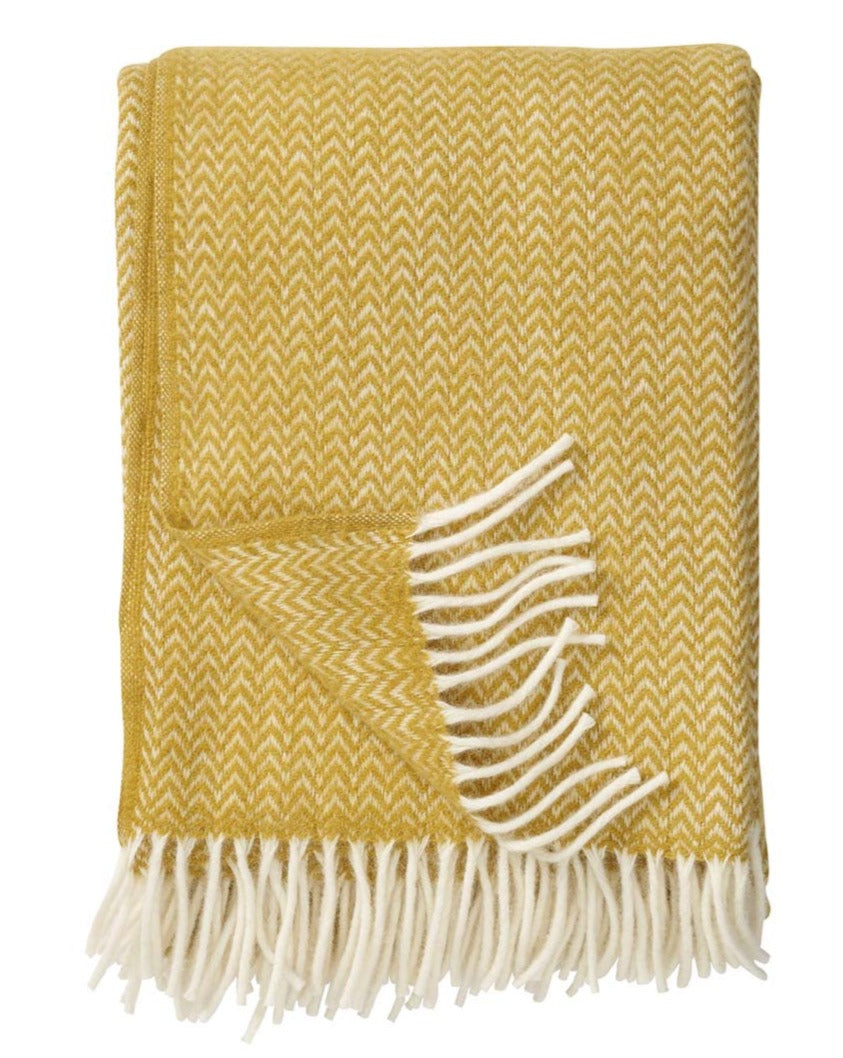 Klippan Chevron Woven Lambswool Blanket - Yellow