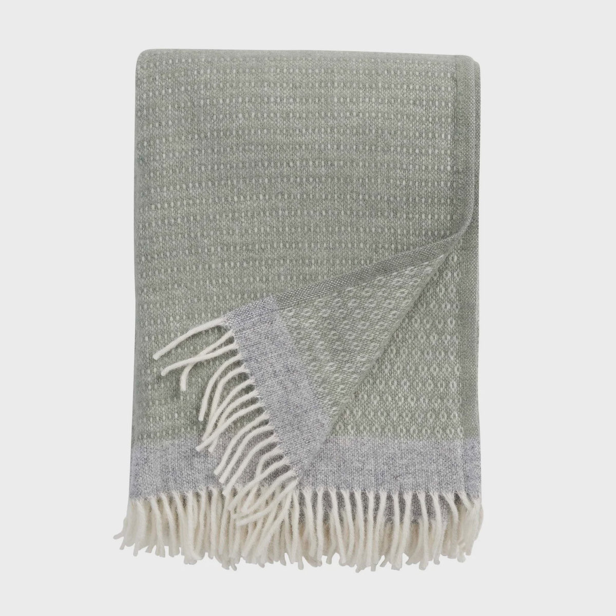 Klippan Harald Woven Lambswool Blanket - Pale Green/Grey