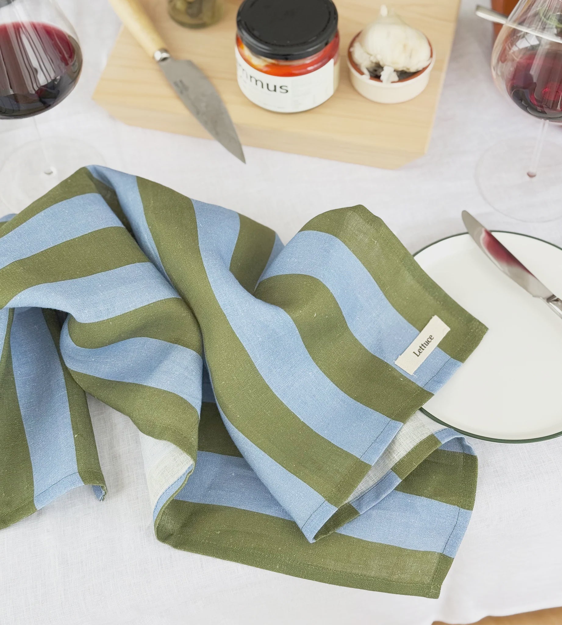 Lettuce Tea Towel - Bold Periwinkle/Olive Stripe