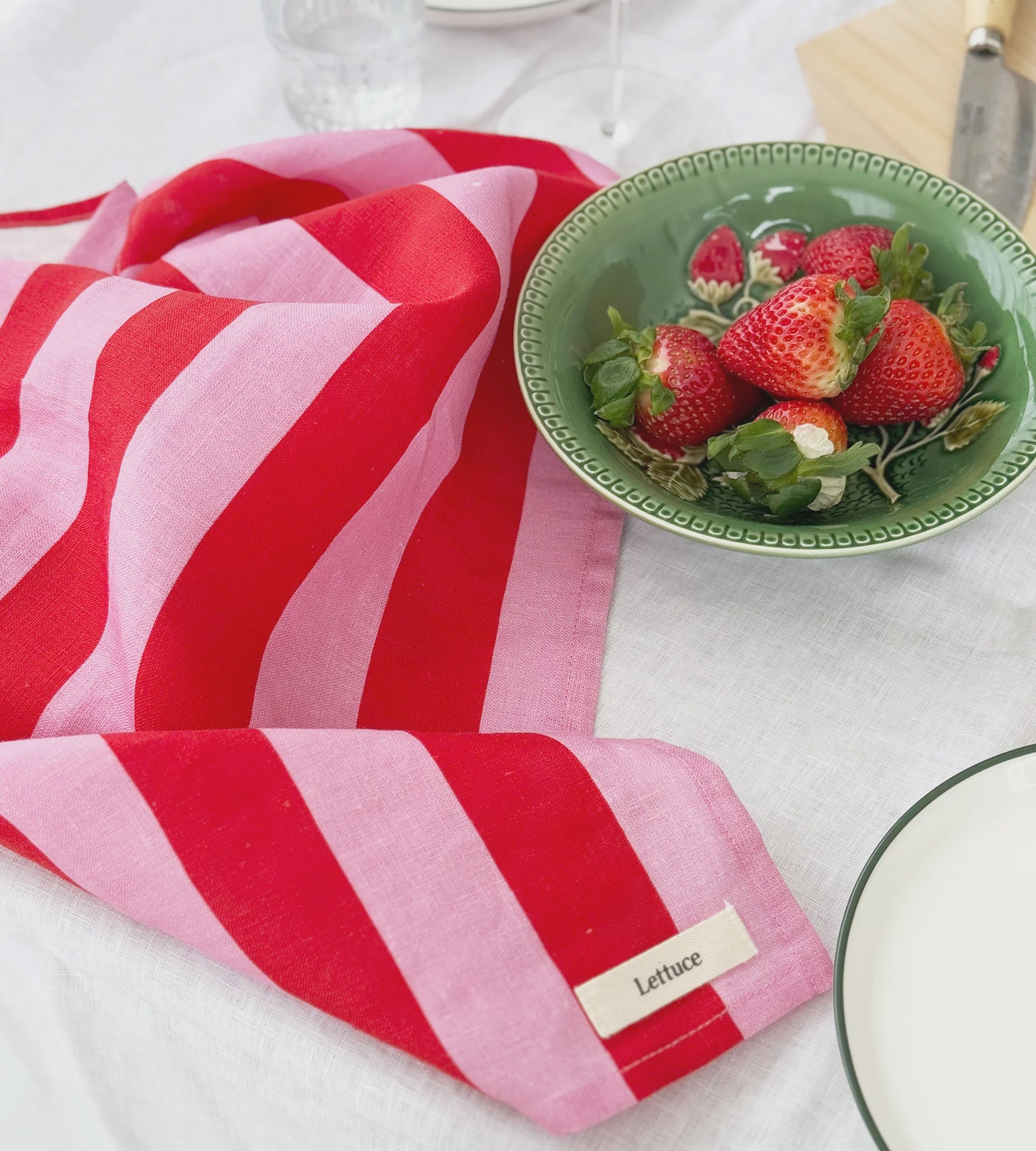 Lettuce Tea Towel - Bold Red/Pink Stripe