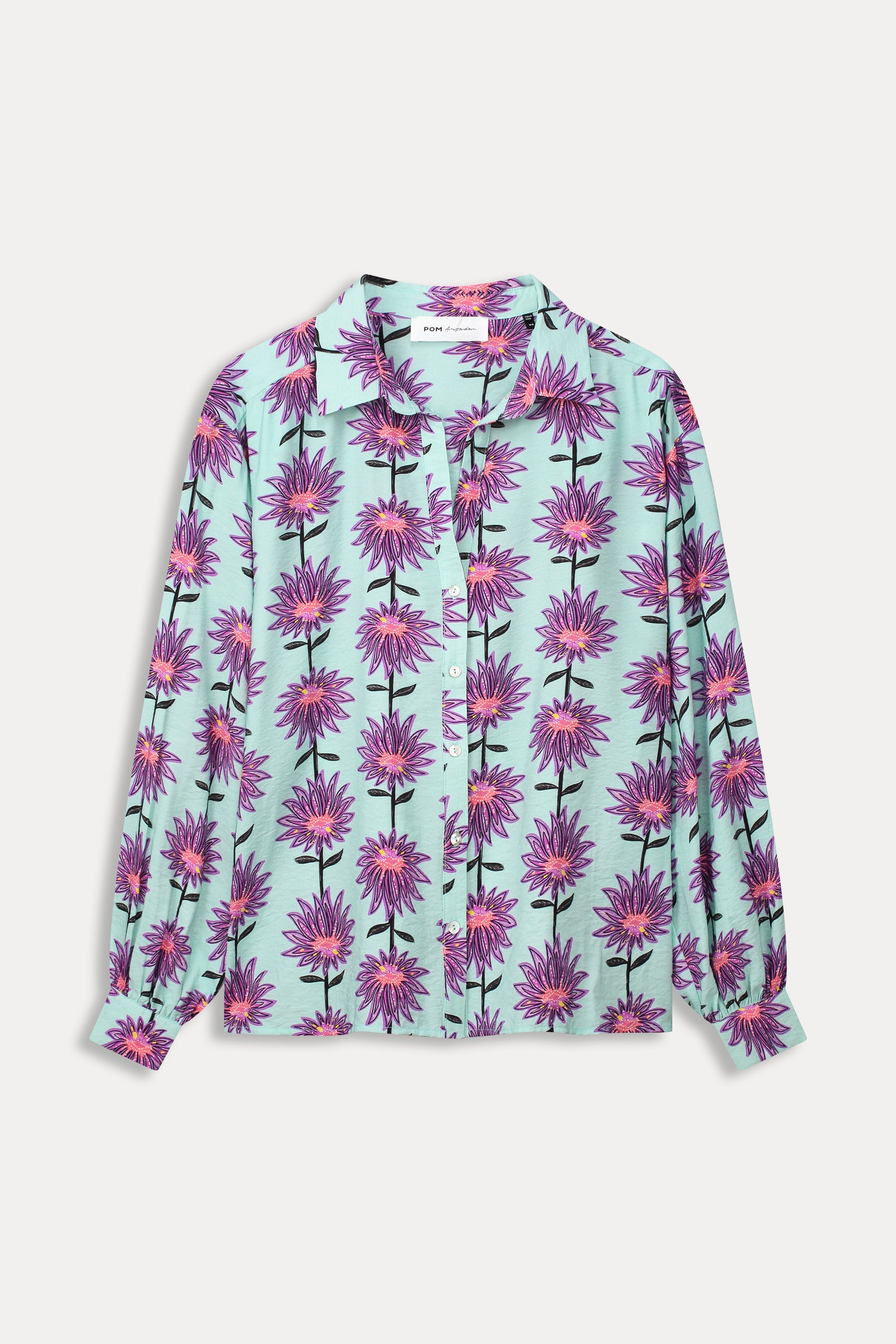 POM Blouse - Violet Flower Aqua