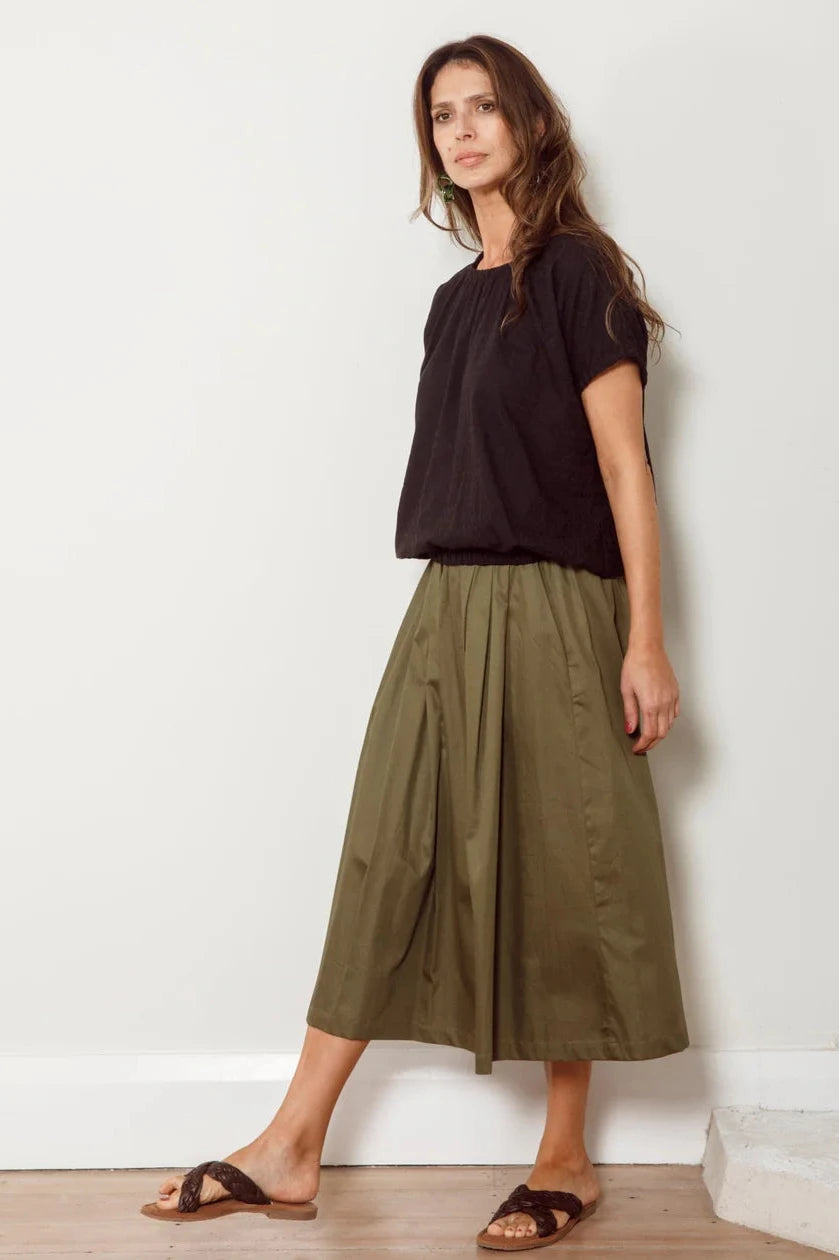 Dalston Sapphire Skirt - Olive Sateen