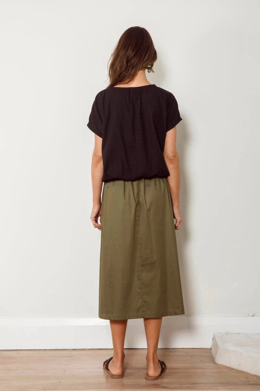 Dalston Sapphire Skirt - Olive Sateen 