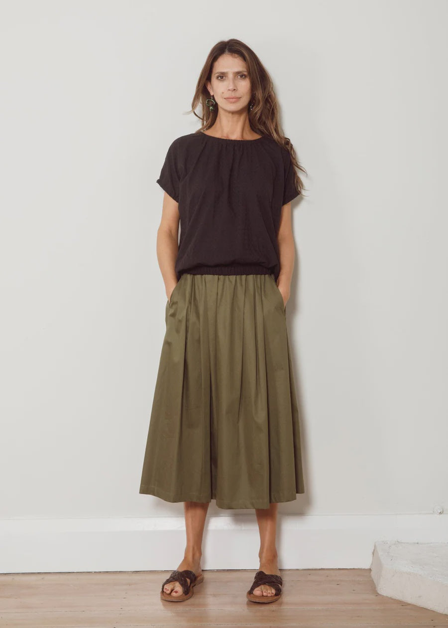 Dalston Sapphire Skirt - Olive Sateen