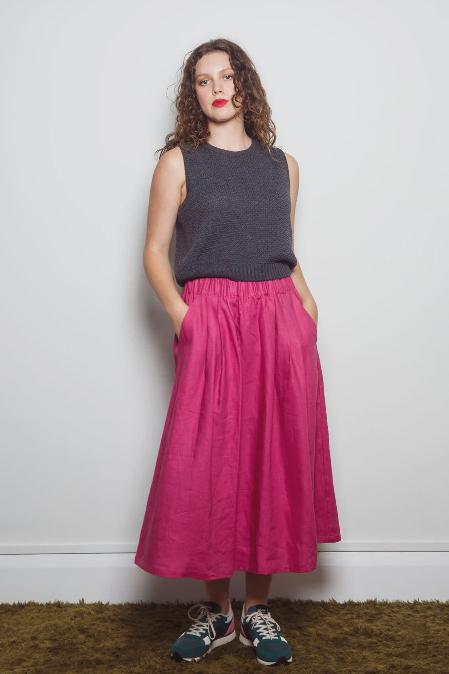 Dalston Sapphire Skirt - Raspberry Linen