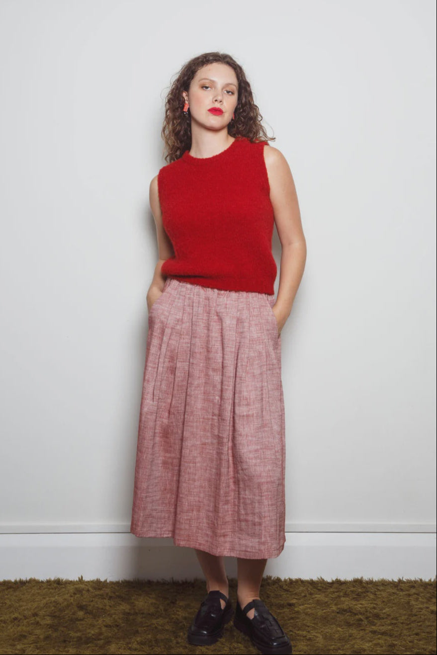 Dalston Sapphire Skirt - Ruby Herringbone