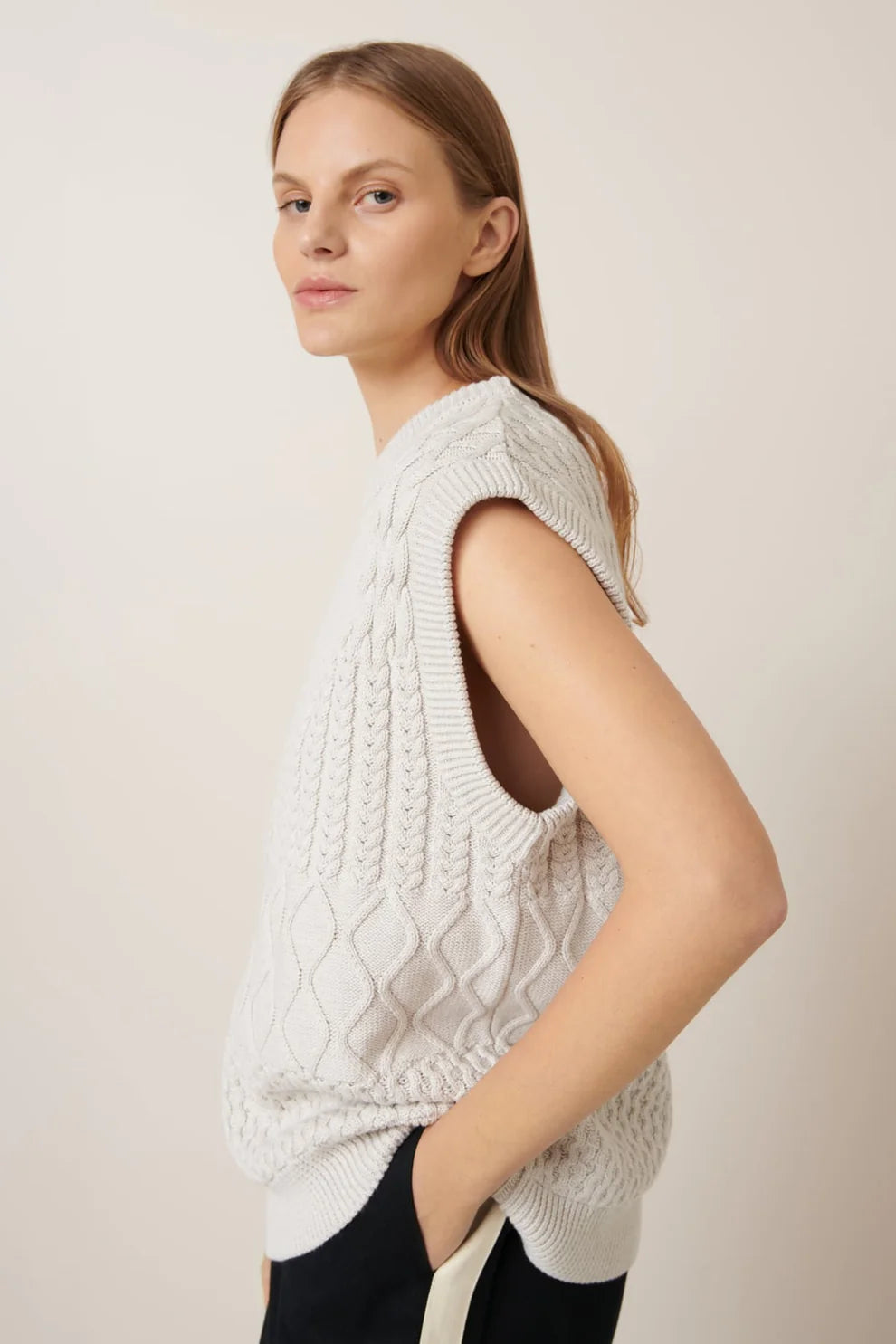 Kowtow Aran Vest - Oat Melange