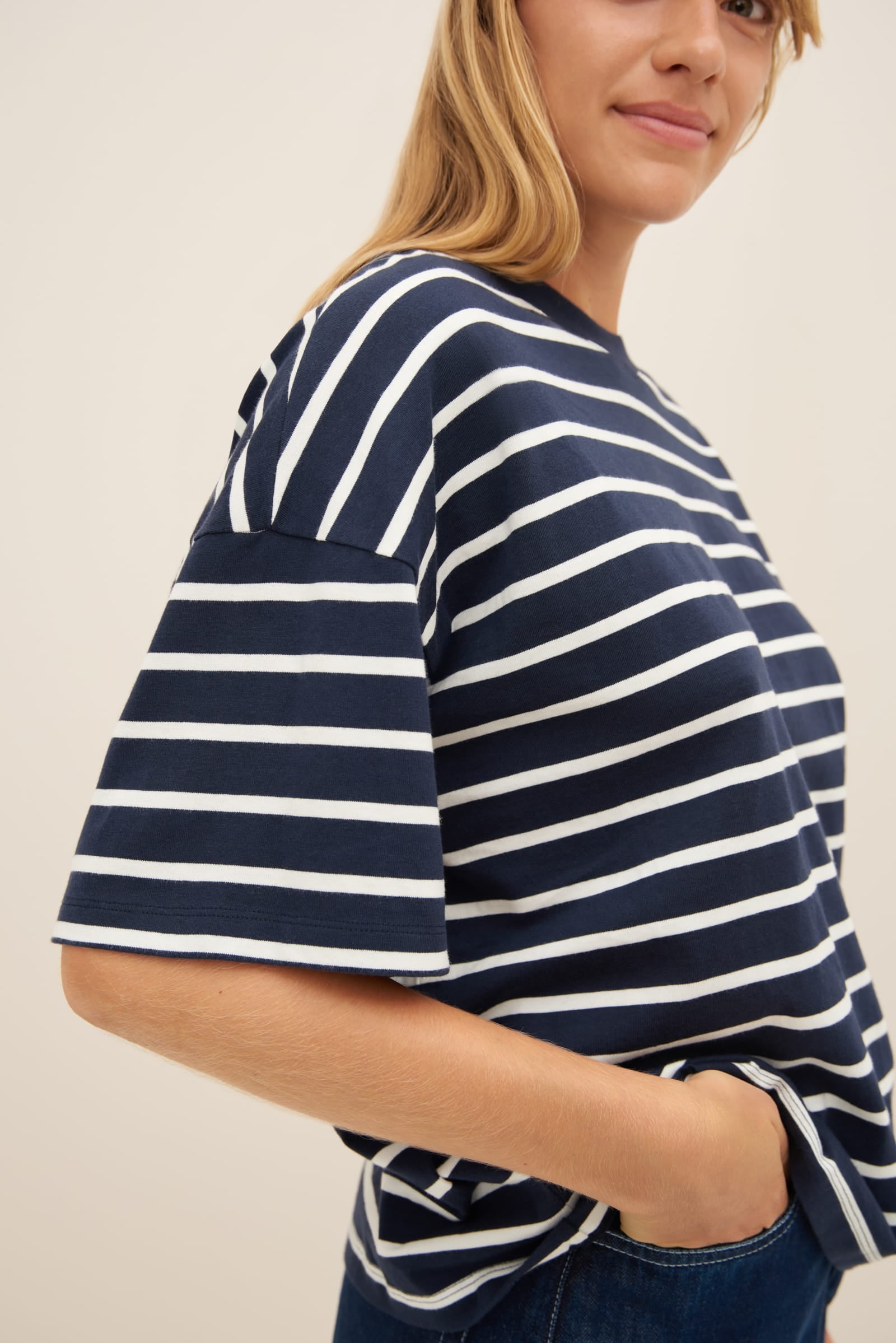 Kowtow Oversized Boxy Tee - Navy Breton