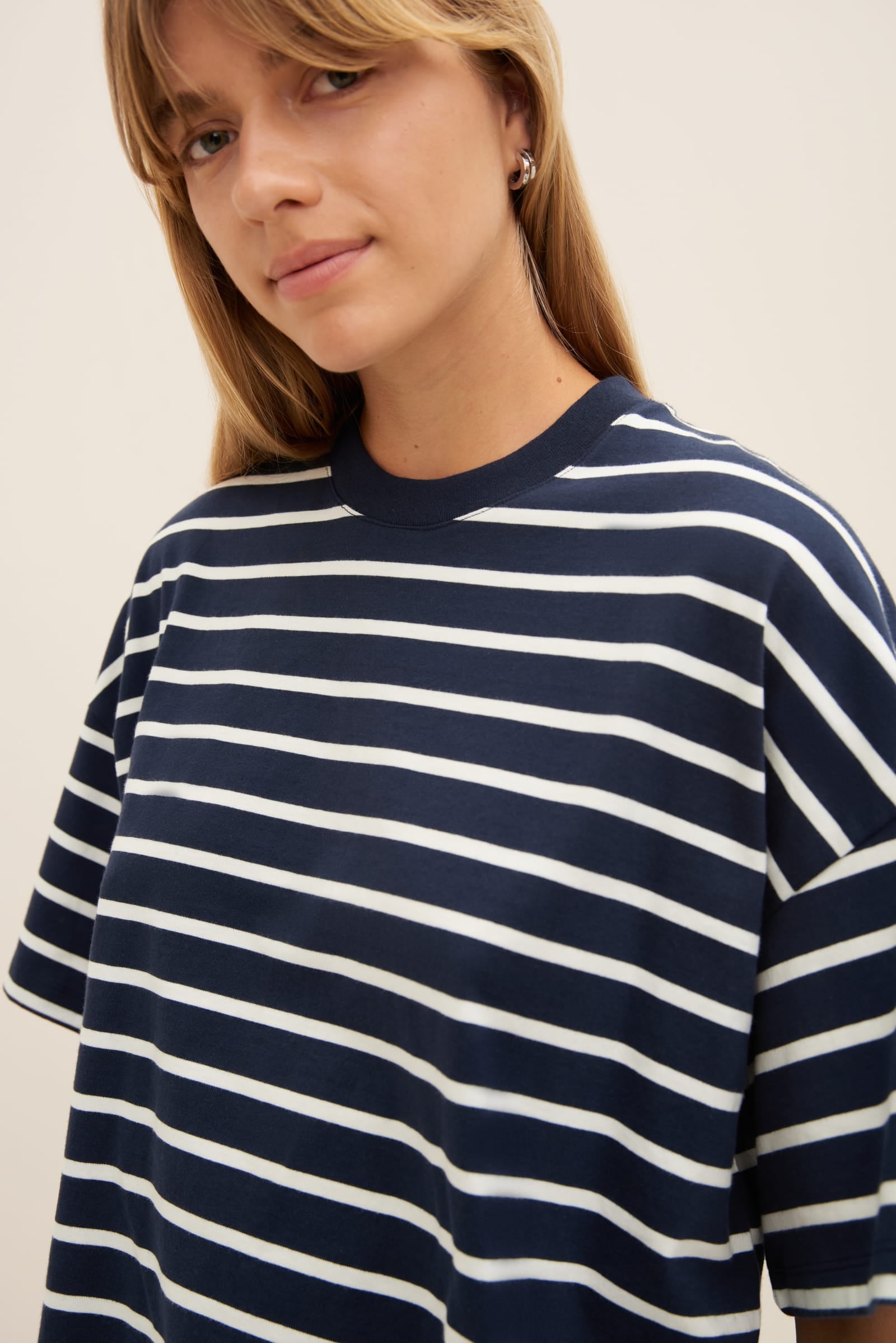 Kowtow Oversized Boxy Tee - Navy Breton