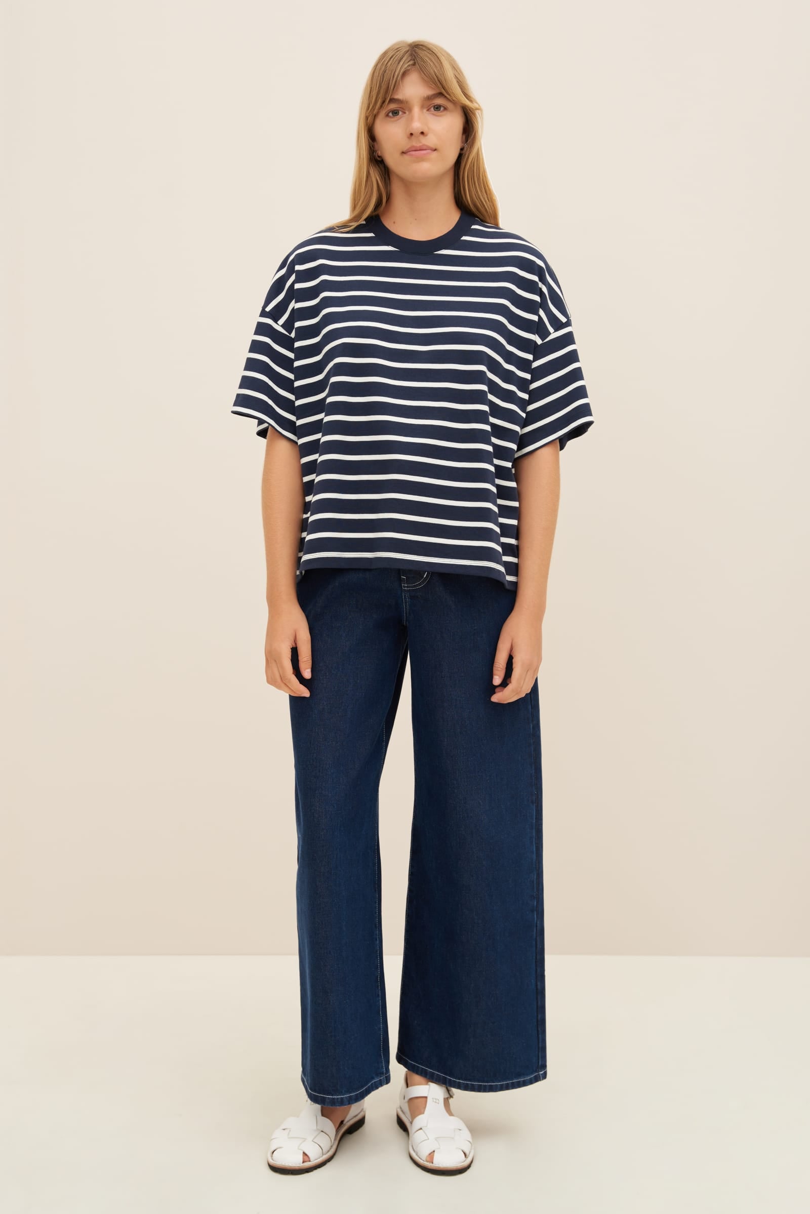 Kowtow Oversized Boxy Tee - Navy Breton