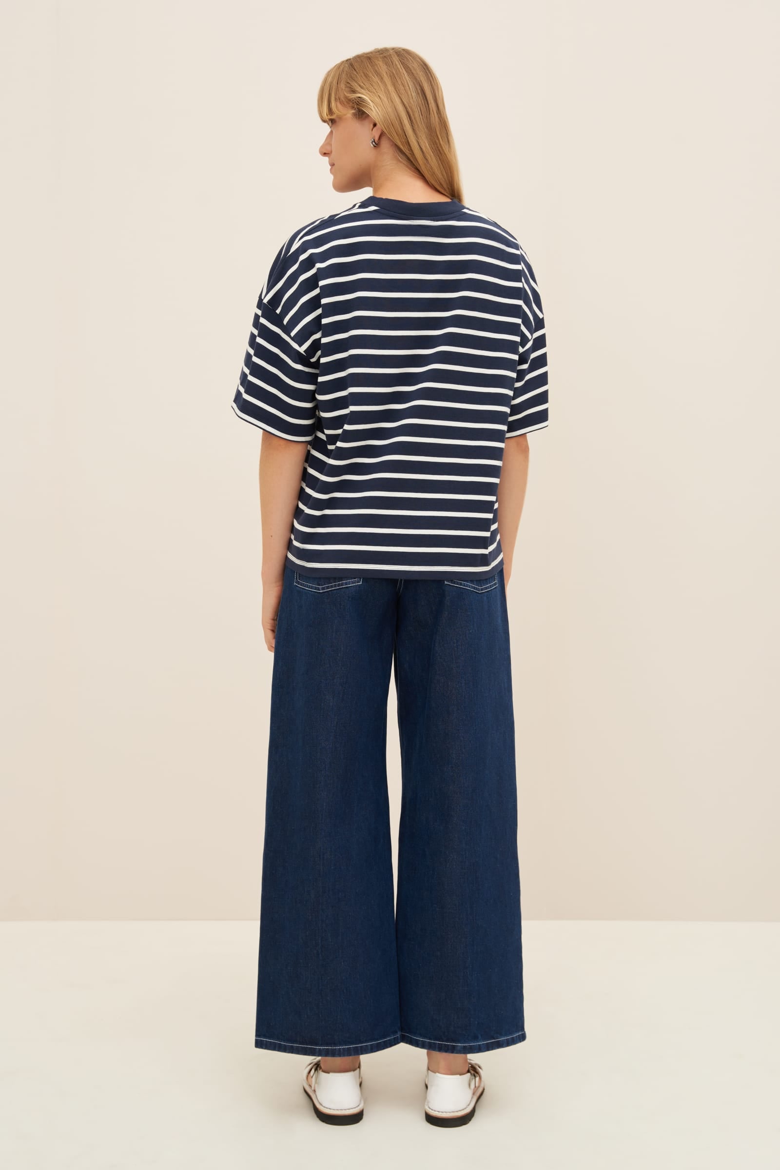 Kowtow Oversized Boxy Tee - Navy Breton