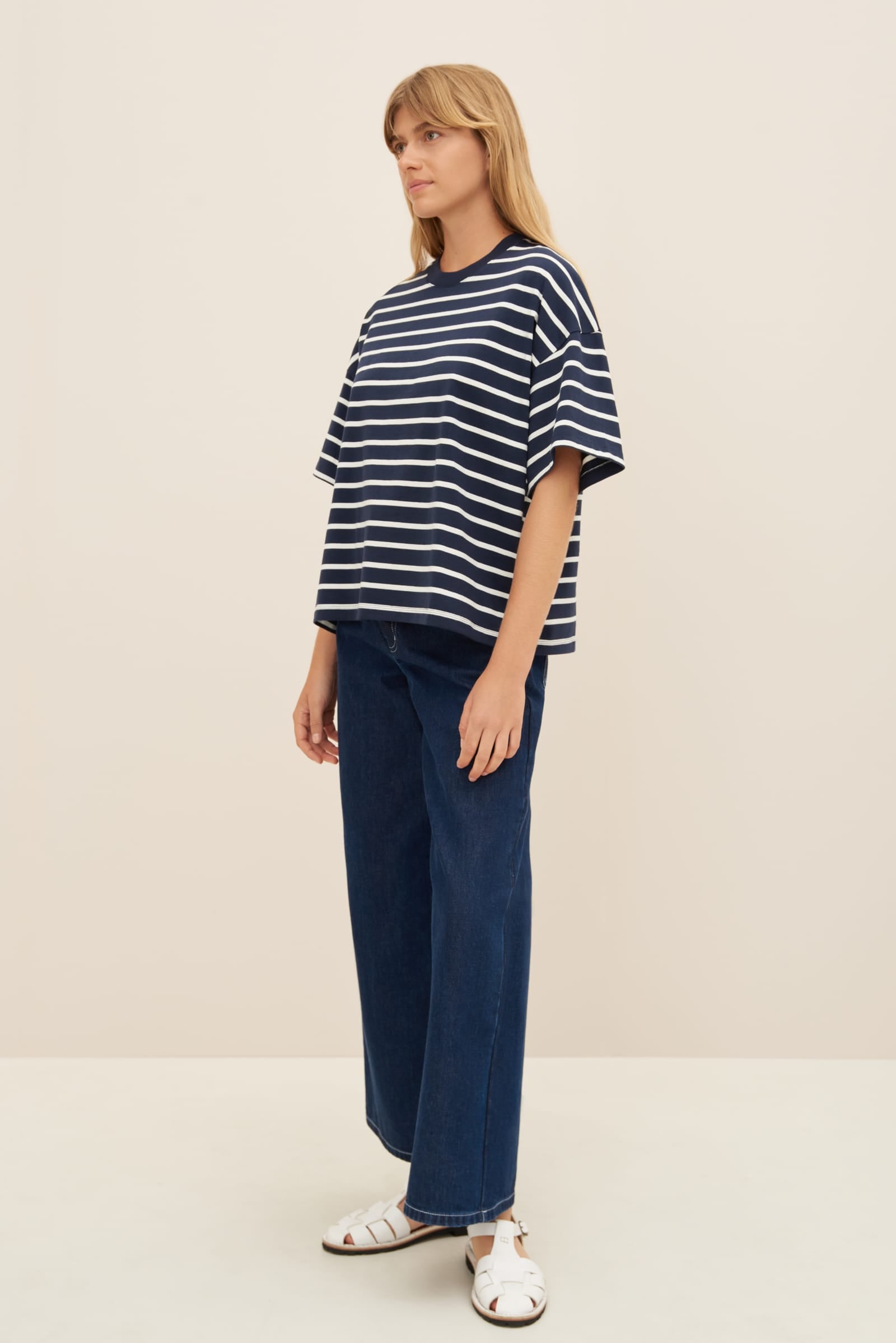 Kowtow Oversized Boxy Tee - Navy Breton