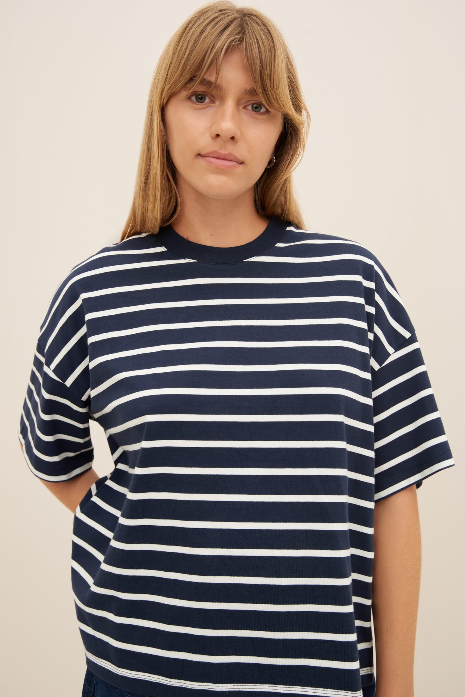 Kowtow Oversized Boxy Tee - Navy Breton