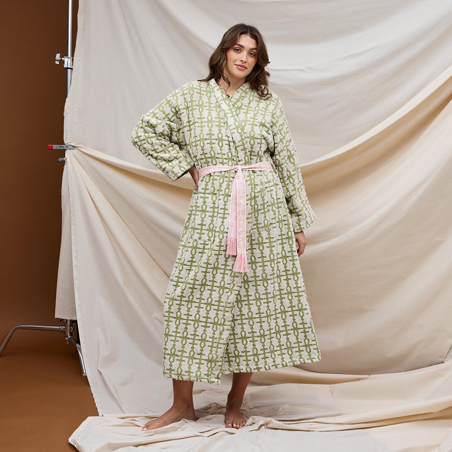 Sage and Clare Amata Toweling Robe - Palm