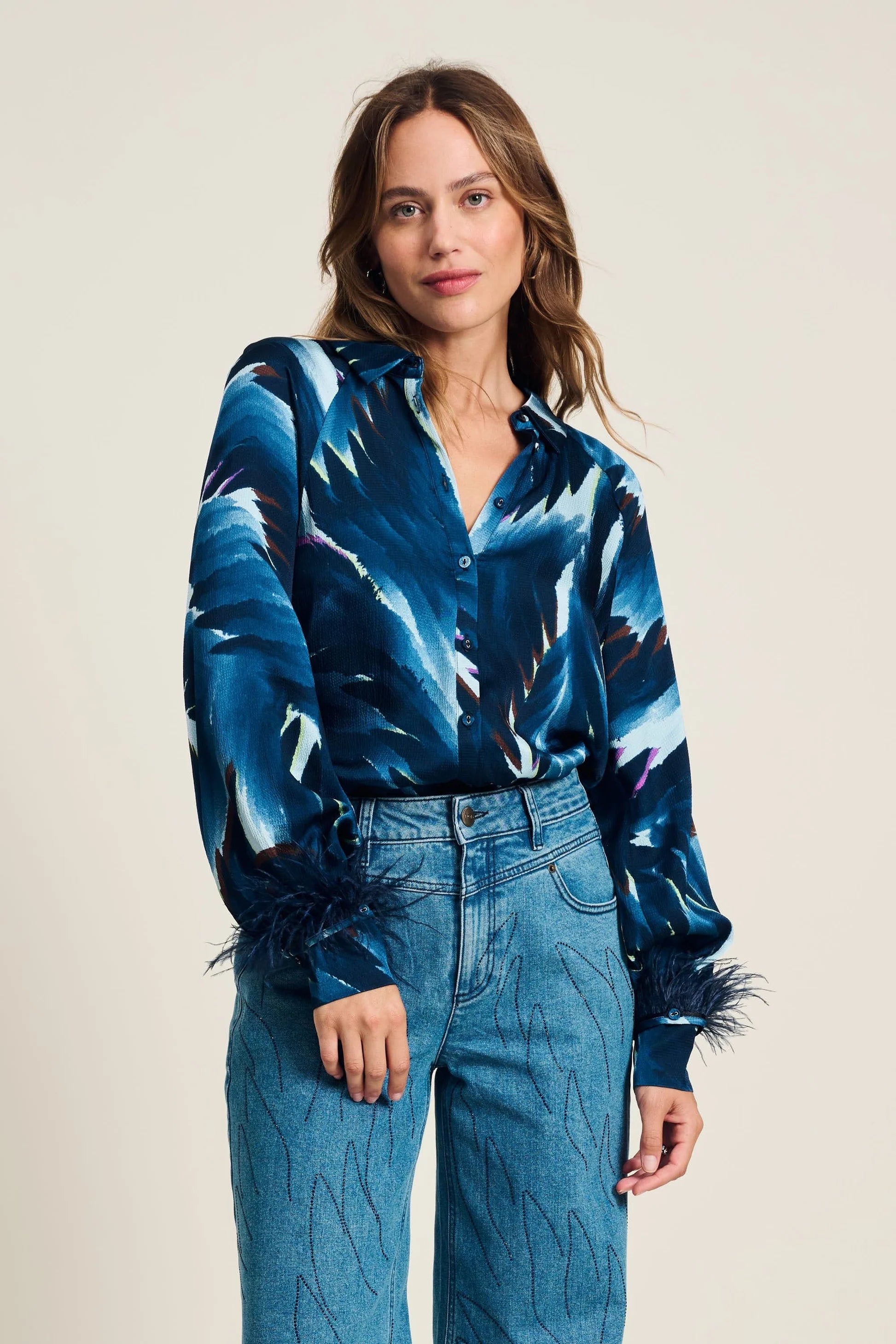 POM Blouse - Feathers Blue