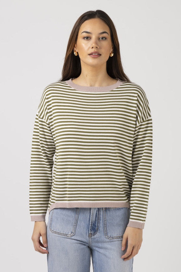 Stella &amp; Gemma Street Jumper - Olive Stripe