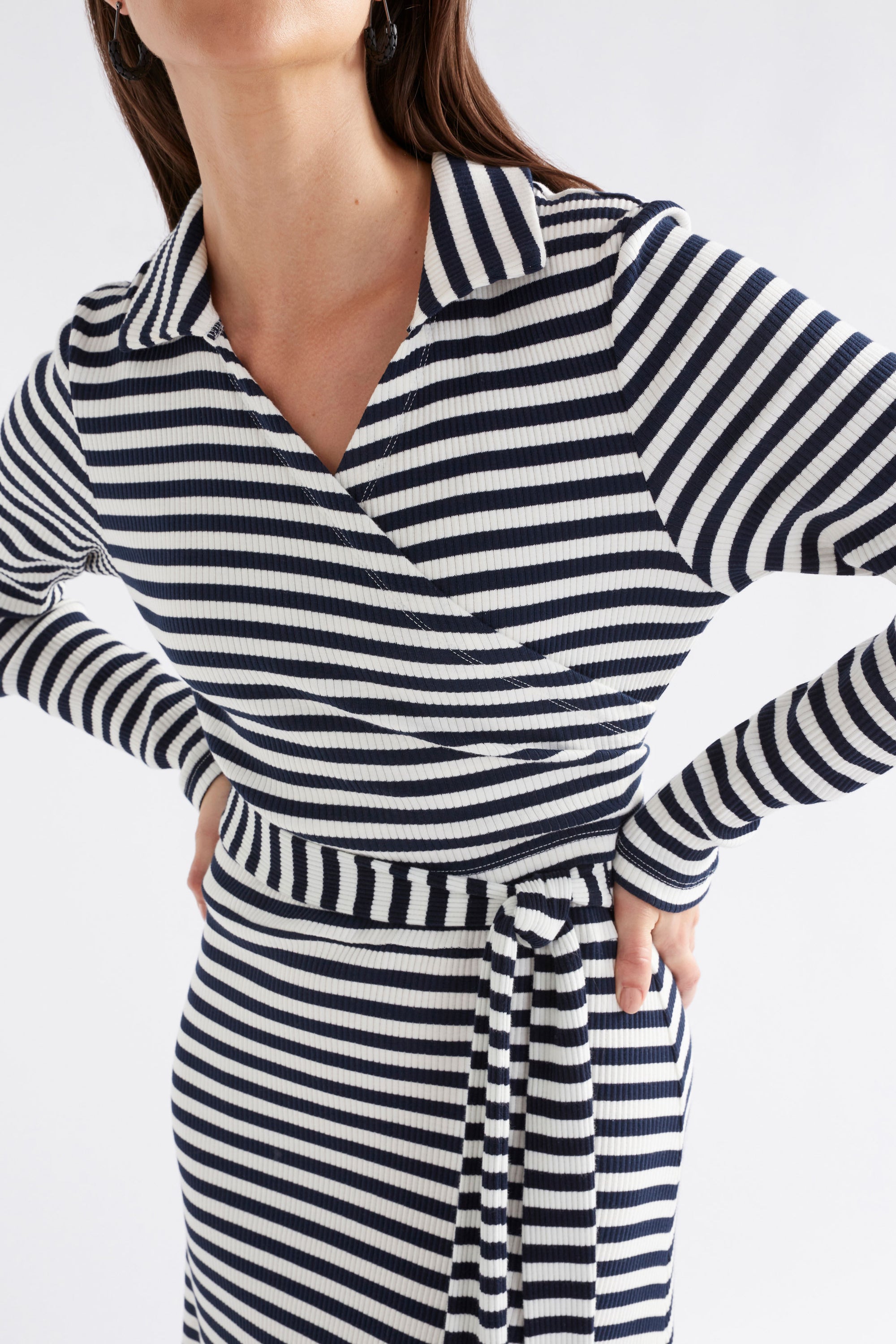 Elk Kullan Ribbed Wrap Dress - White Ink Stripe