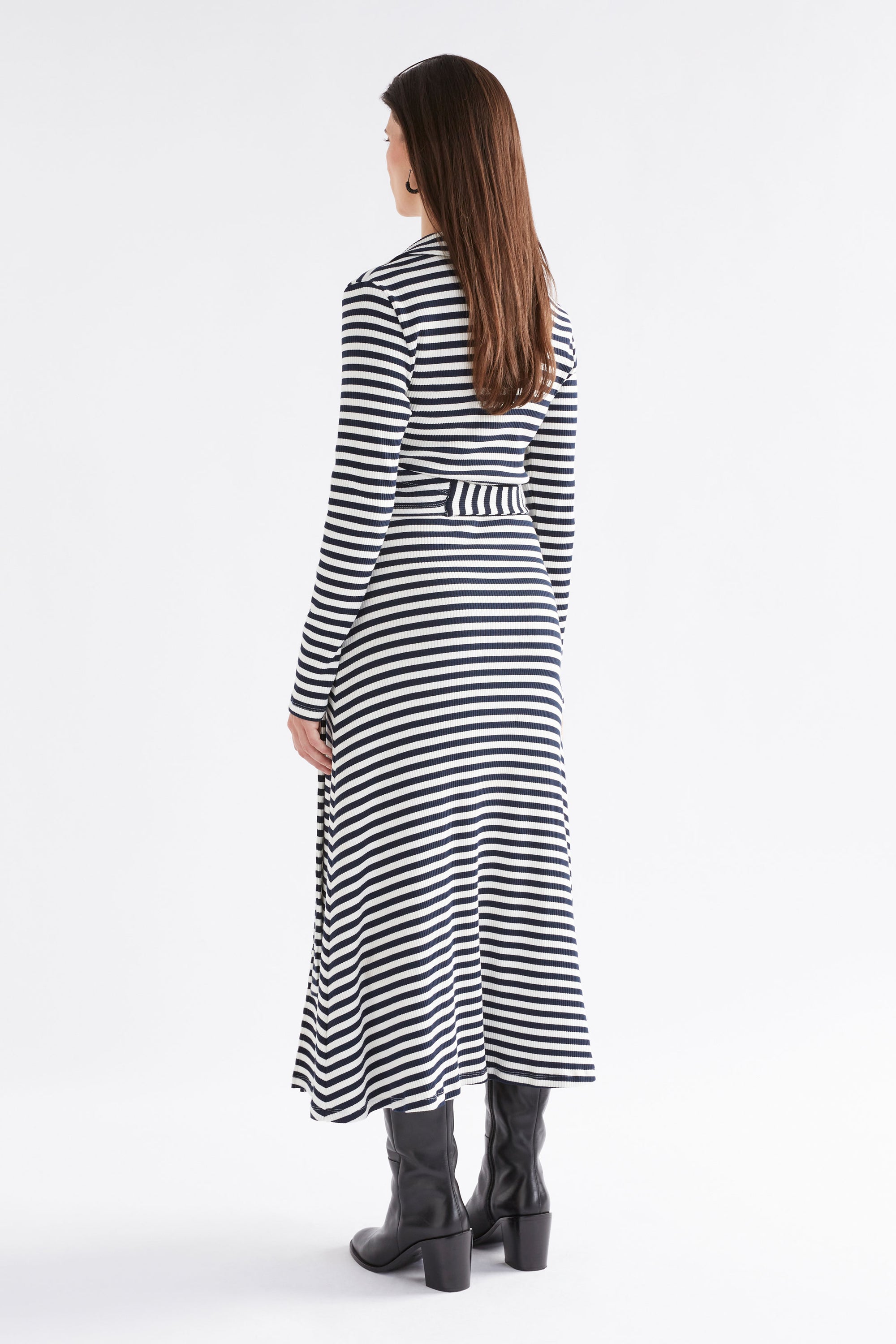 Elk Kullan Ribbed Wrap Dress - White Ink Stripe