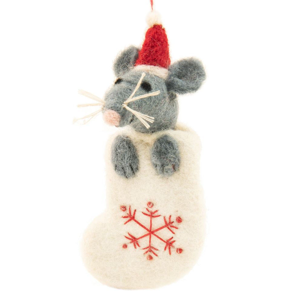 Nepalese Felted Xmas Decoration - Mike Mouse