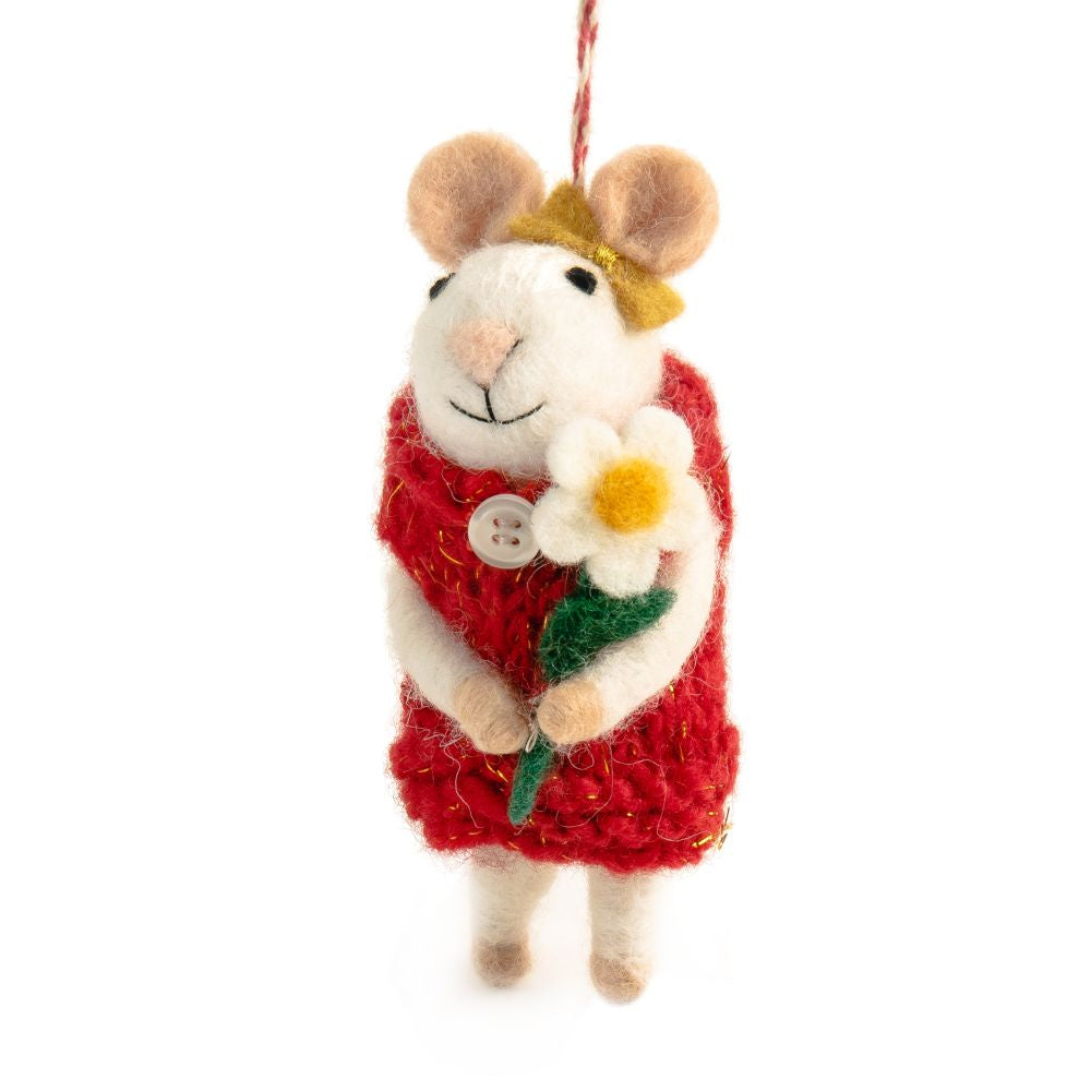 Nepalese Felted Xmas Decoration - Melody Mouse