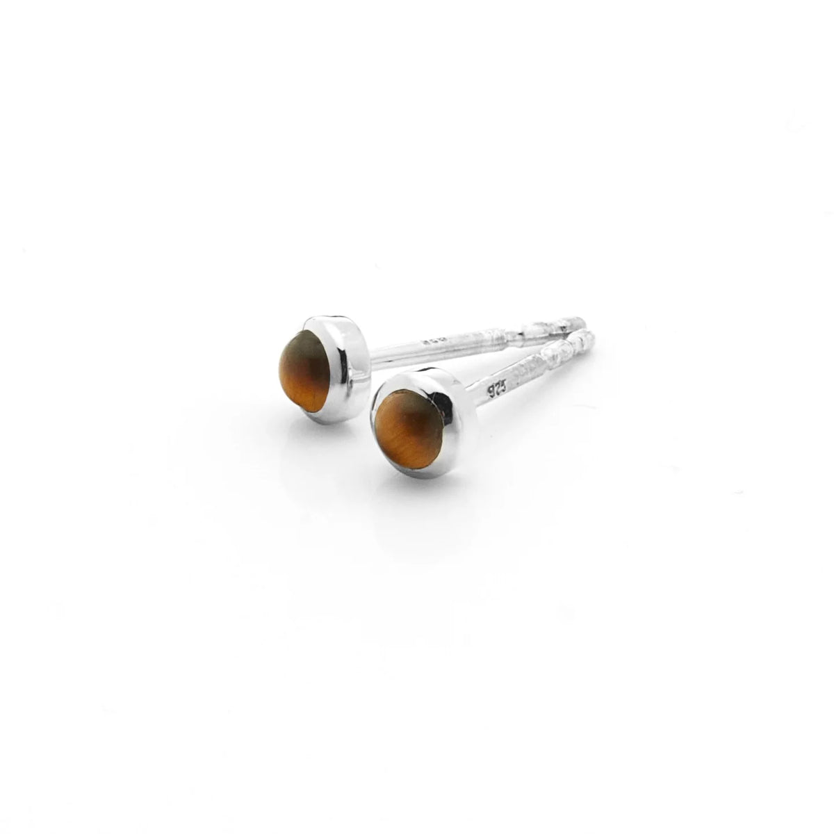 Silk &amp; Steel Superfine Mini Tigers Eye Studs - Silver