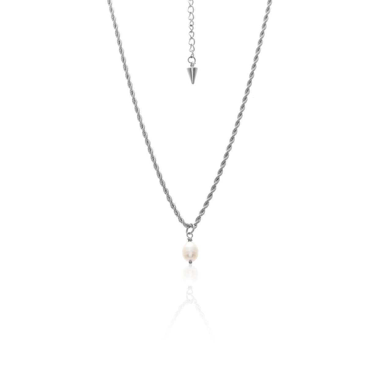 Silk &amp; Steel Tresor Necklace - Pearl/Silver